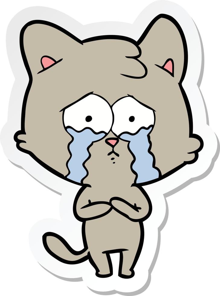 sticker of a cartoon crying cat vector