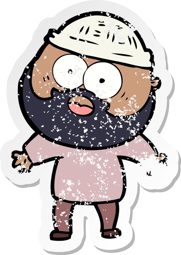 distressed sticker of a cartoon bearded man vector