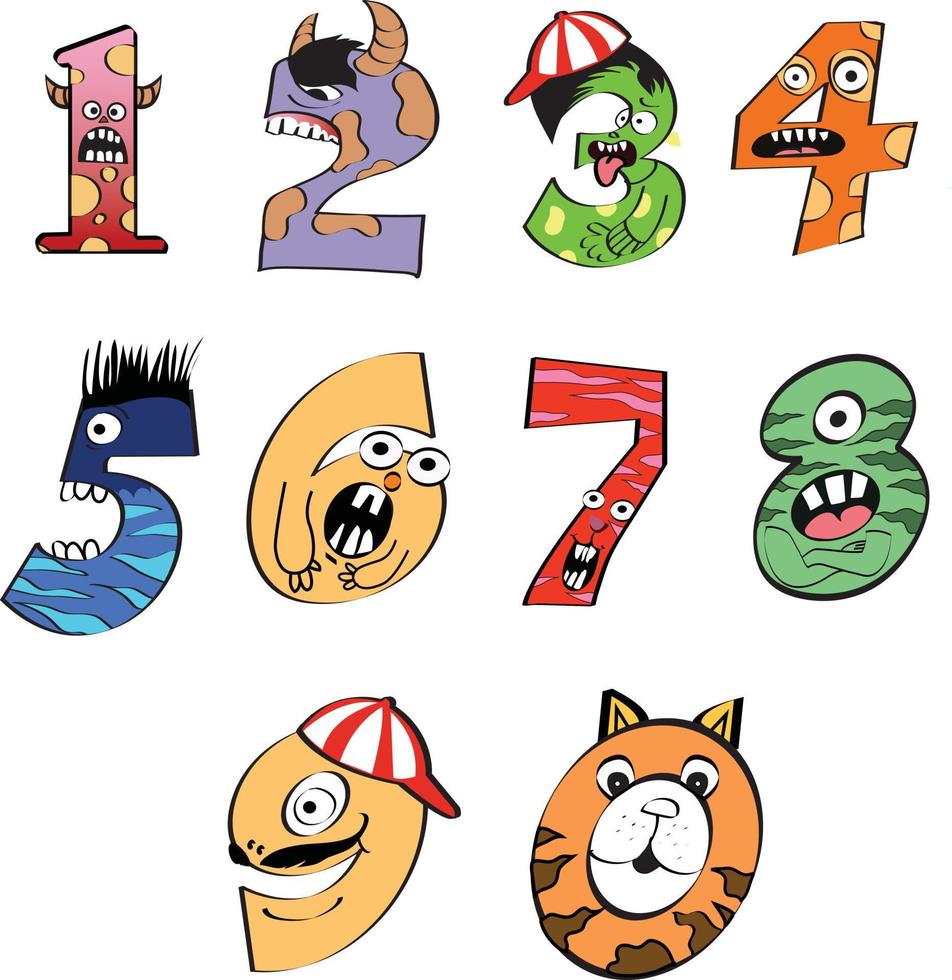 Cartoon Vector Illustration of Funny animals and monster Numbers for Children's Education