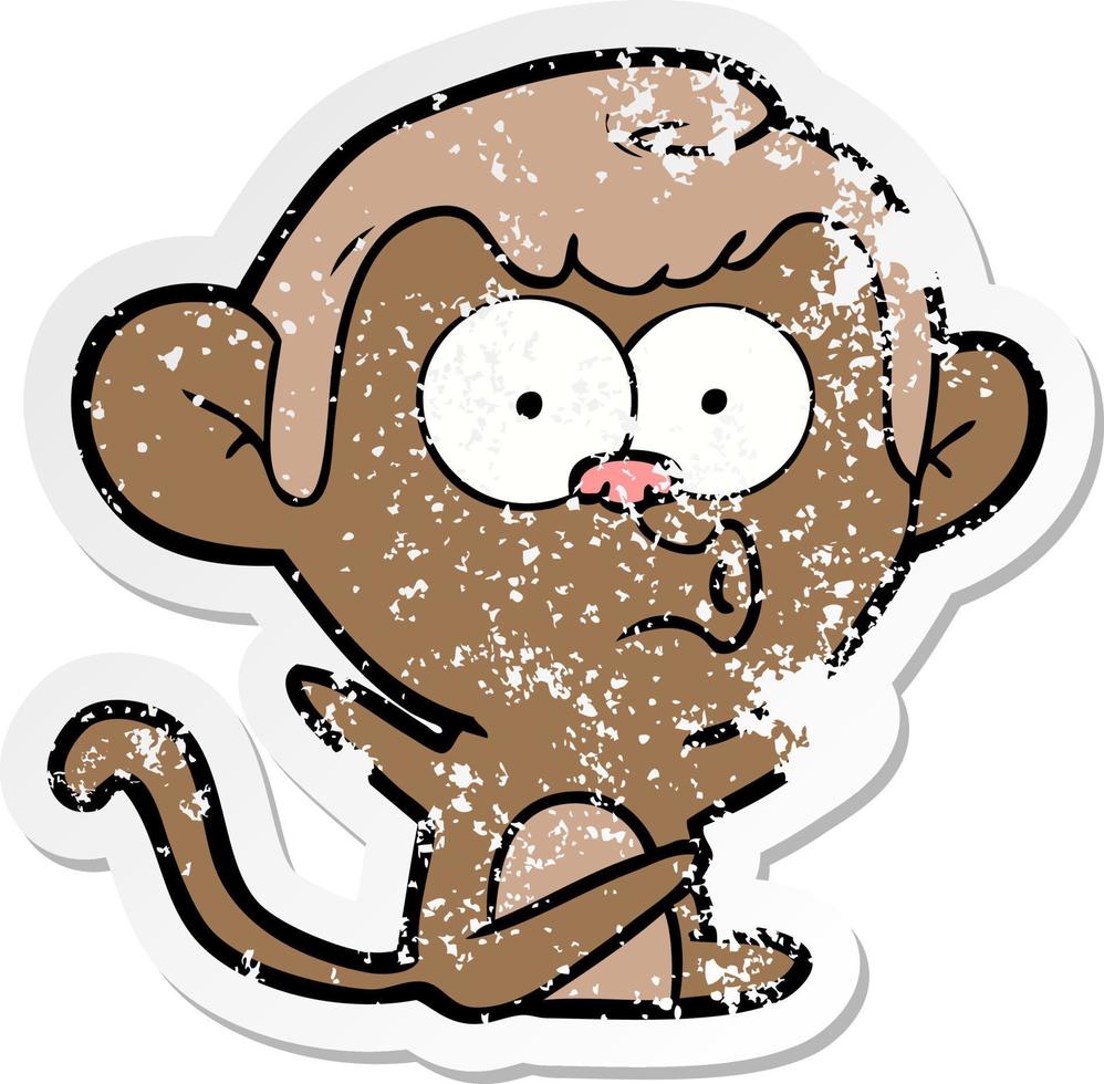 distressed sticker of a cartoon hooting monkey vector