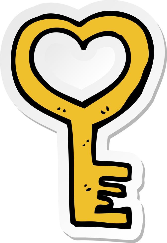 sticker of a cartoon heart shaped key vector