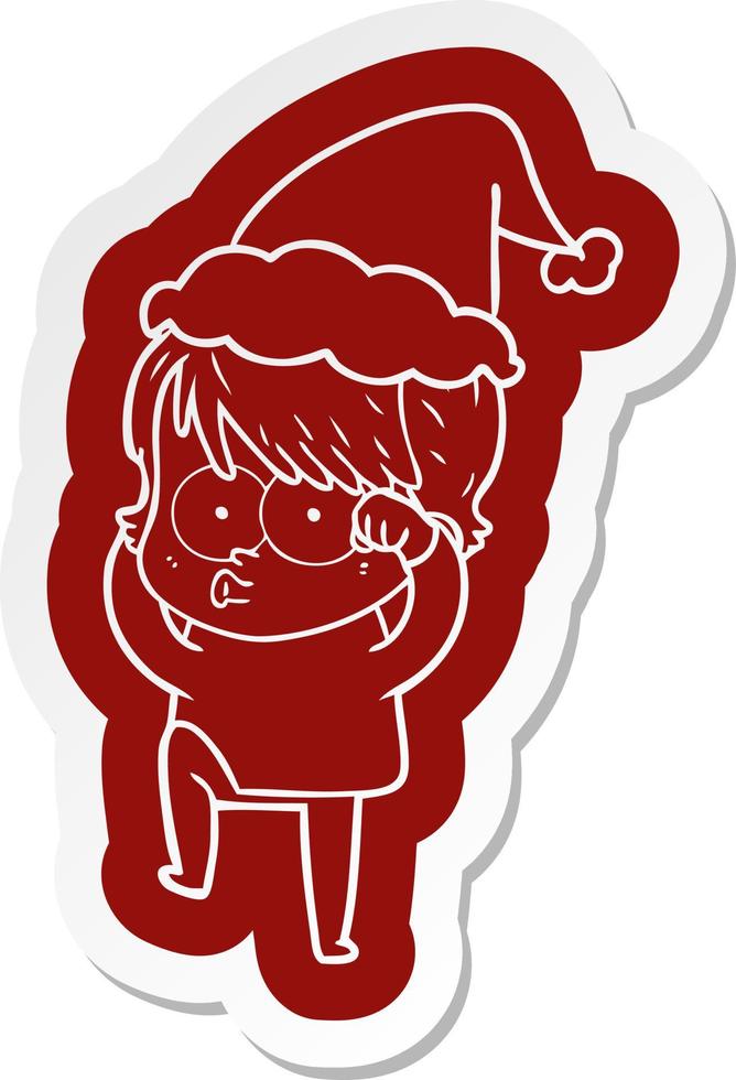 cartoon  sticker of a woman wearing santa hat vector