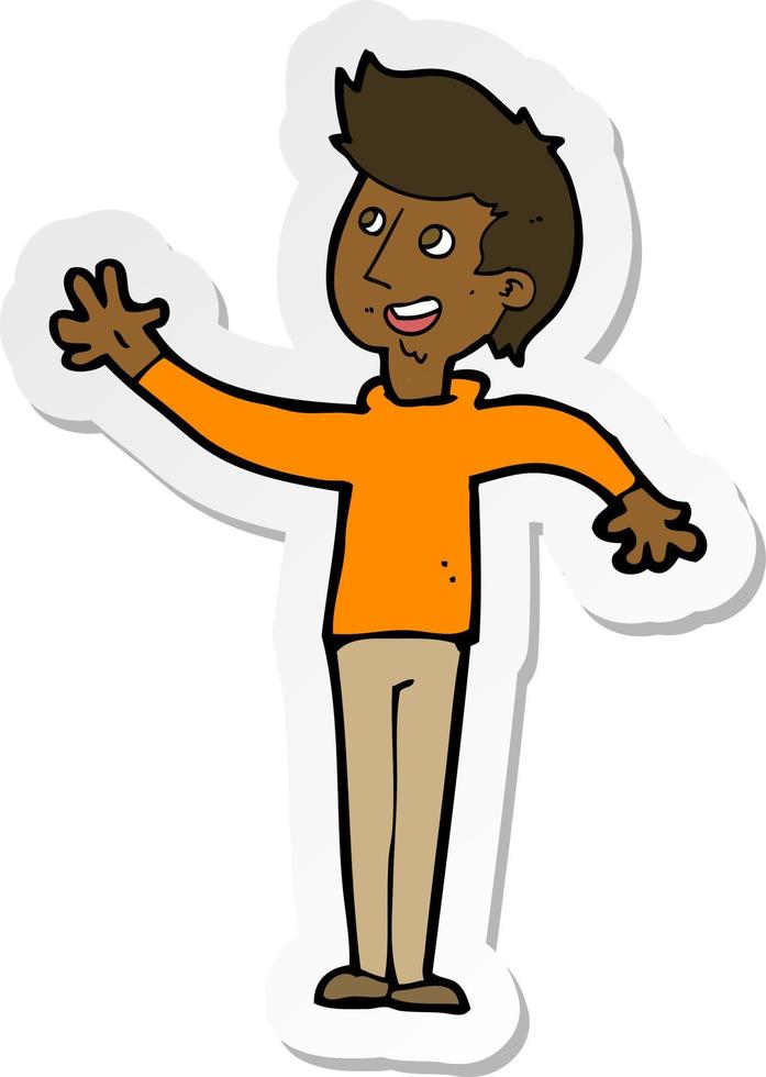 sticker of a cartoon man waving vector