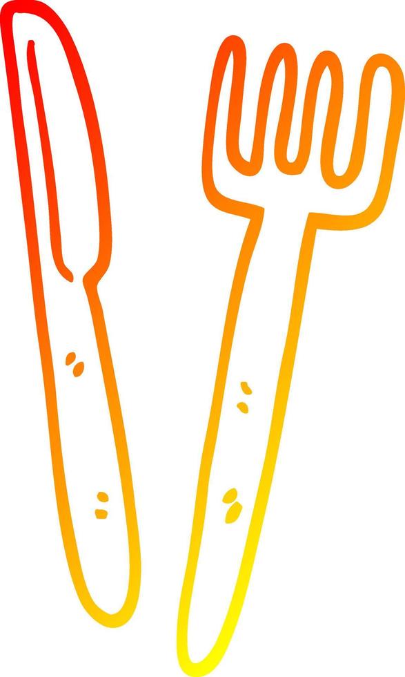 warm gradient line drawing cartoon knife and fork vector