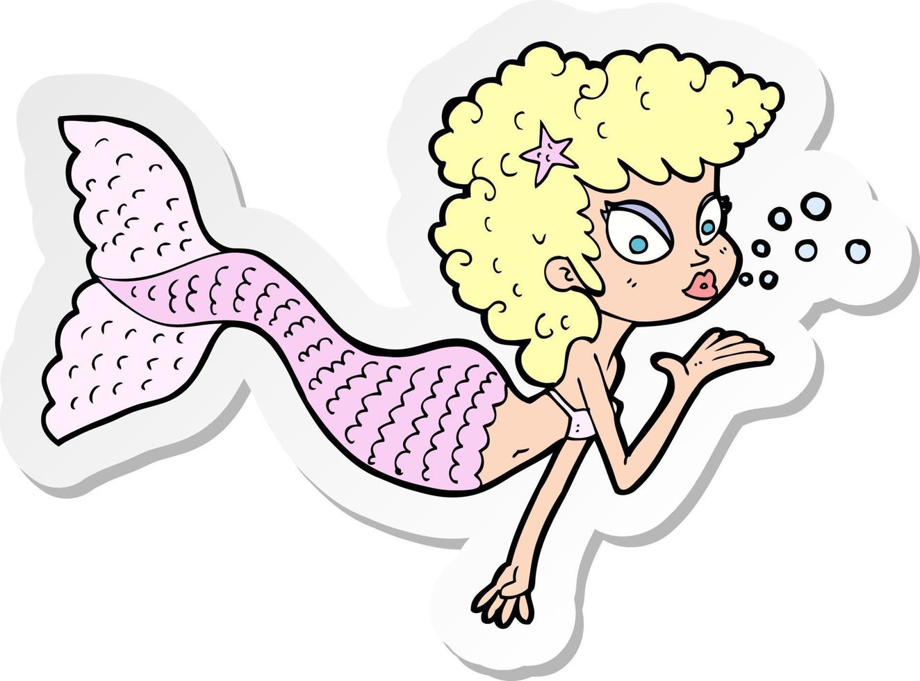 sticker of a cartoon mermaid blowing kiss vector