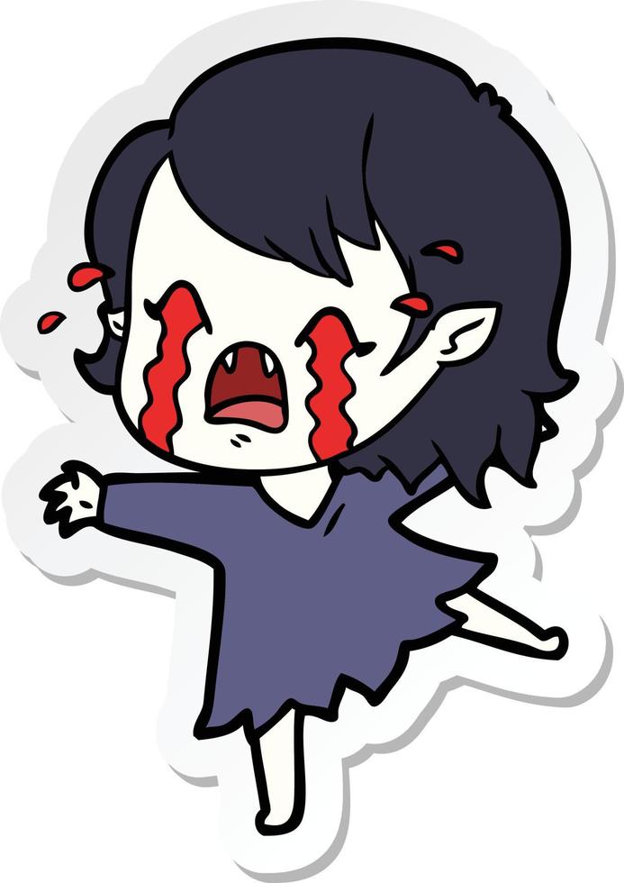 sticker of a cartoon crying vampire girl vector