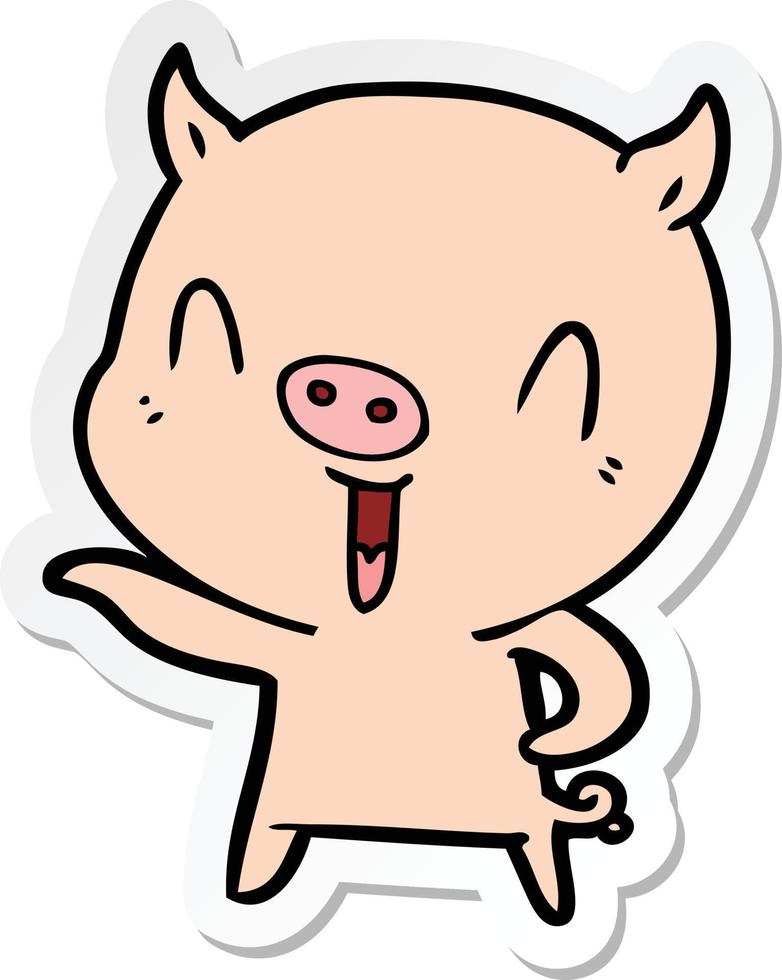 sticker of a happy cartoon pig vector