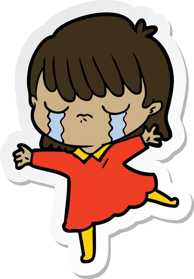 sticker of a cartoon woman crying vector