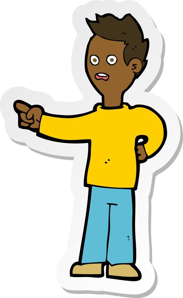 sticker of a cartoon shocked boy pointing vector