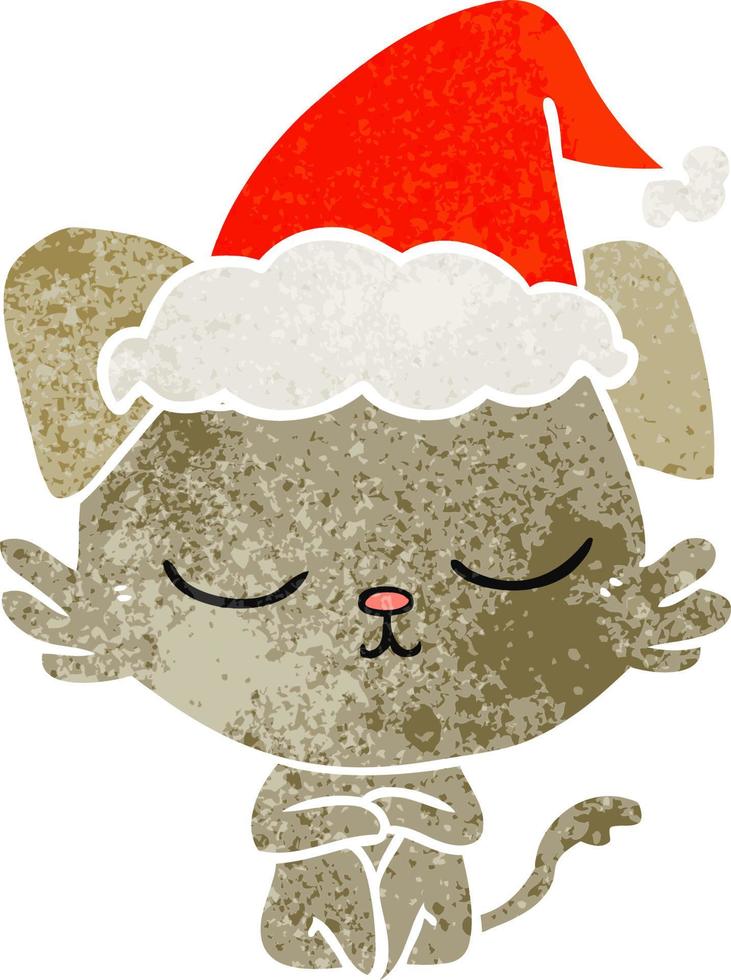 cute retro cartoon of a dog wearing santa hat vector