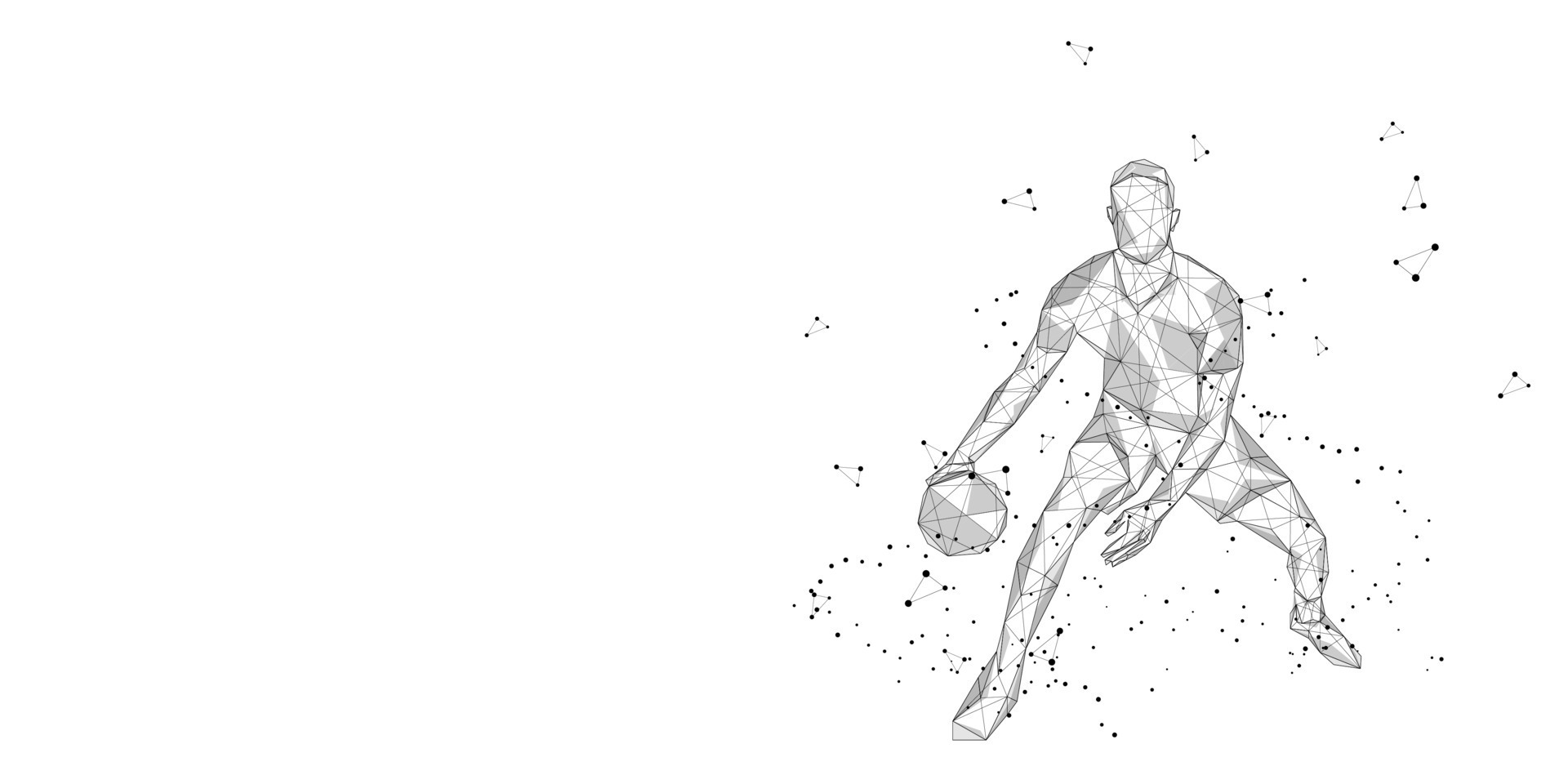 Abstract basketball from particles, lines and triangle elements all on