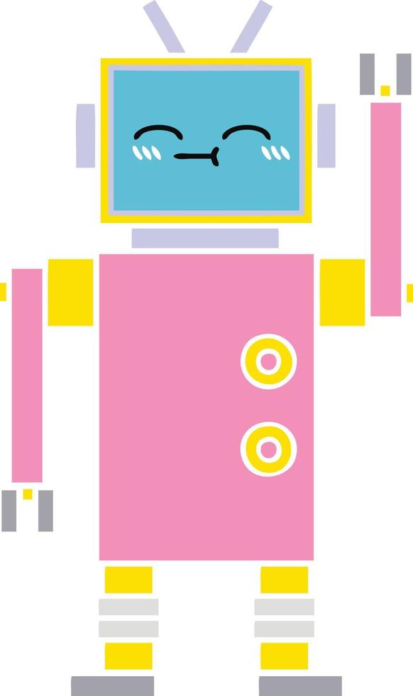 flat color retro cartoon robot vector