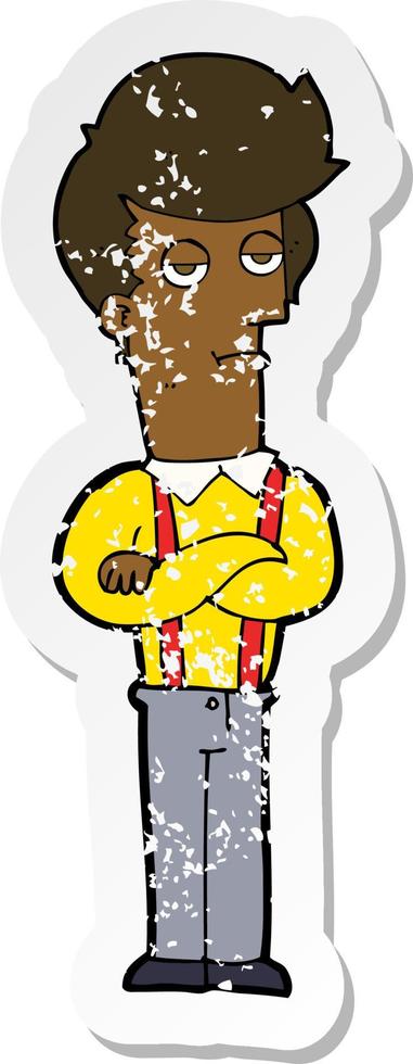 retro distressed sticker of a cartoon bored man vector