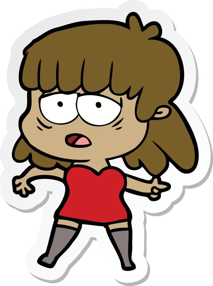 sticker of a cartoon tired woman vector