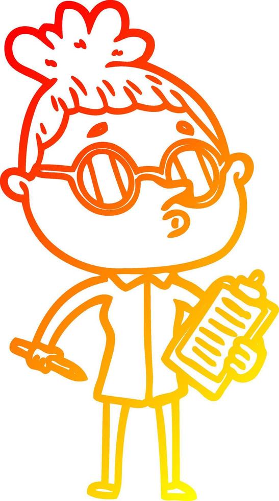 warm gradient line drawing cartoon woman wearing glasses vector