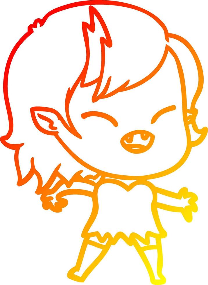 warm gradient line drawing cartoon laughing vampire girl vector