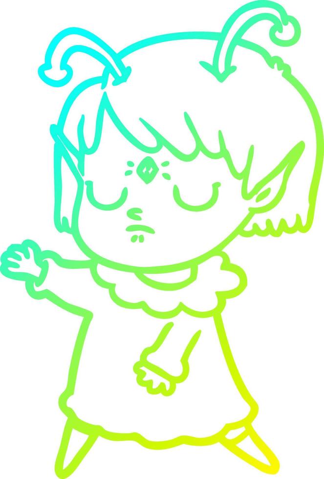 cold gradient line drawing cartoon alien girl vector