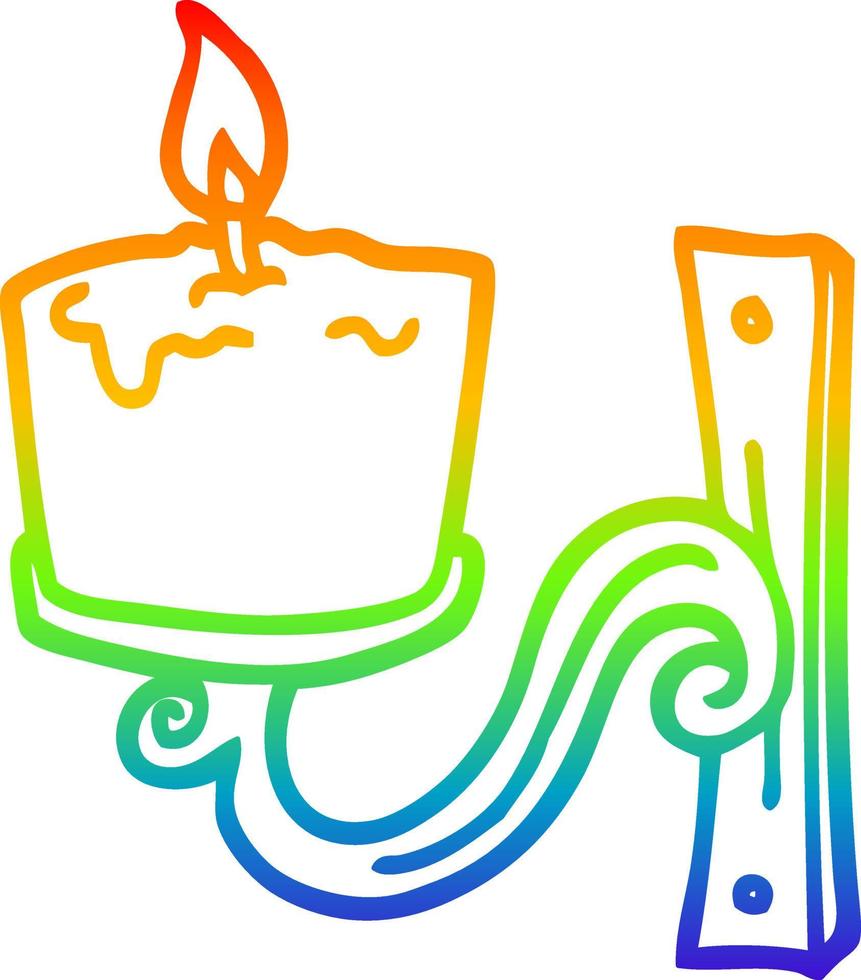 rainbow gradient line drawing cartoon old candle holder vector