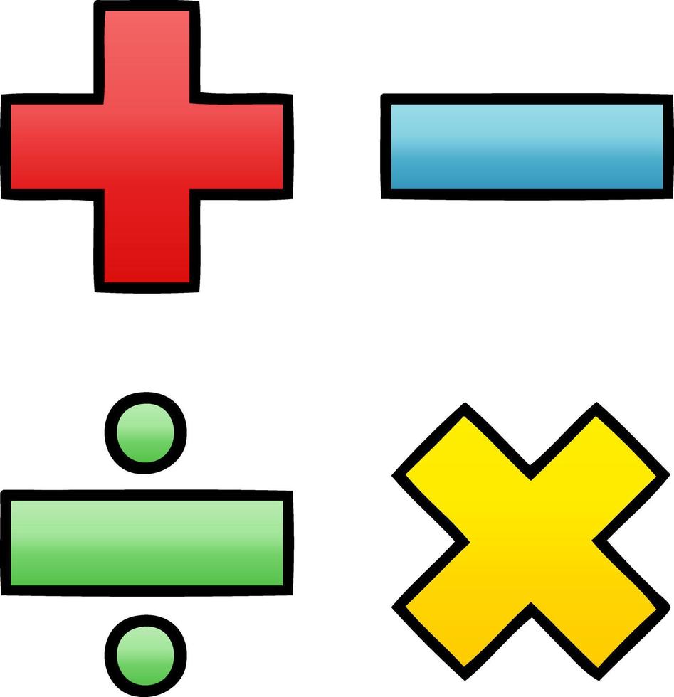 símbolos matemáticos de dibujos animados sombreados degradados vector