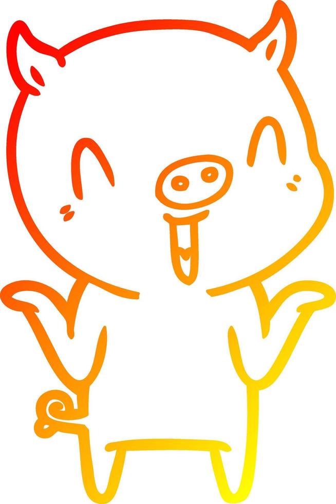 warm gradient line drawing happy cartoon pig vector