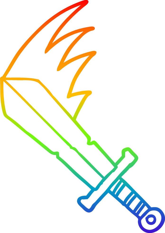 rainbow gradient line drawing cartoon swinging sword vector
