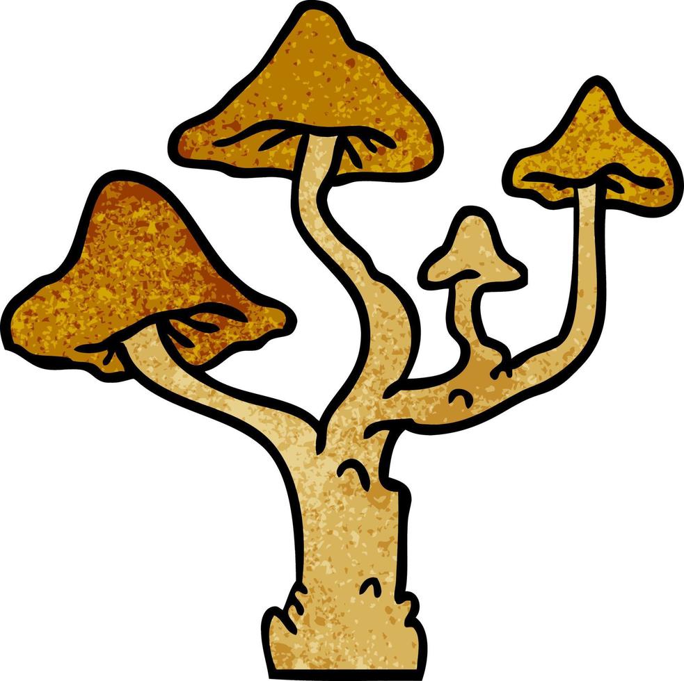 textured cartoon doodle of growing mushrooms vector