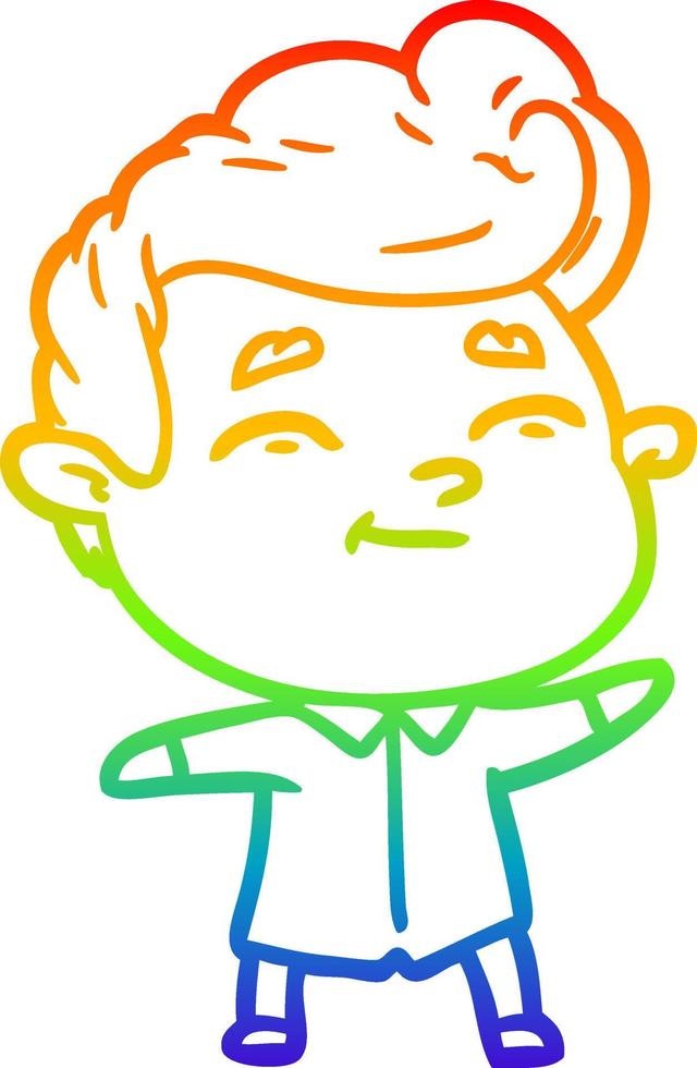 rainbow gradient line drawing happy cartoon man vector