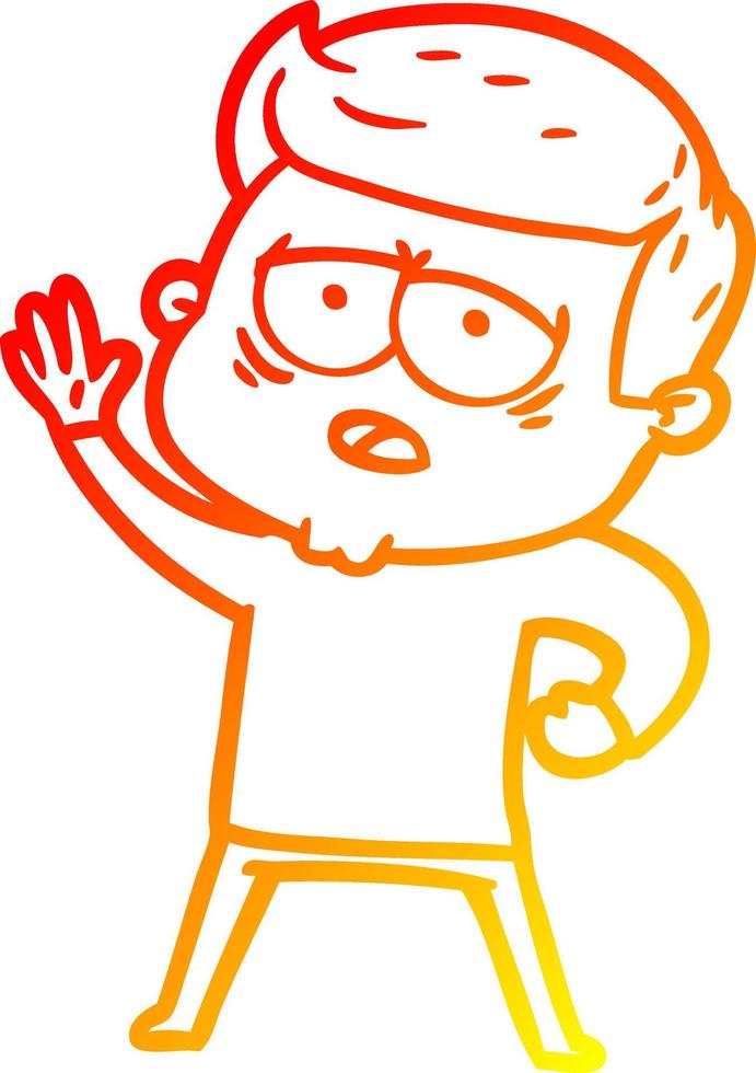 warm gradient line drawing cartoon tired man vector