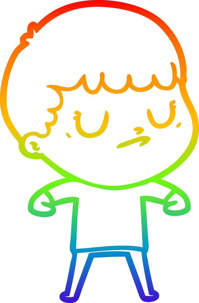 rainbow gradient line drawing cartoon grumpy boy vector