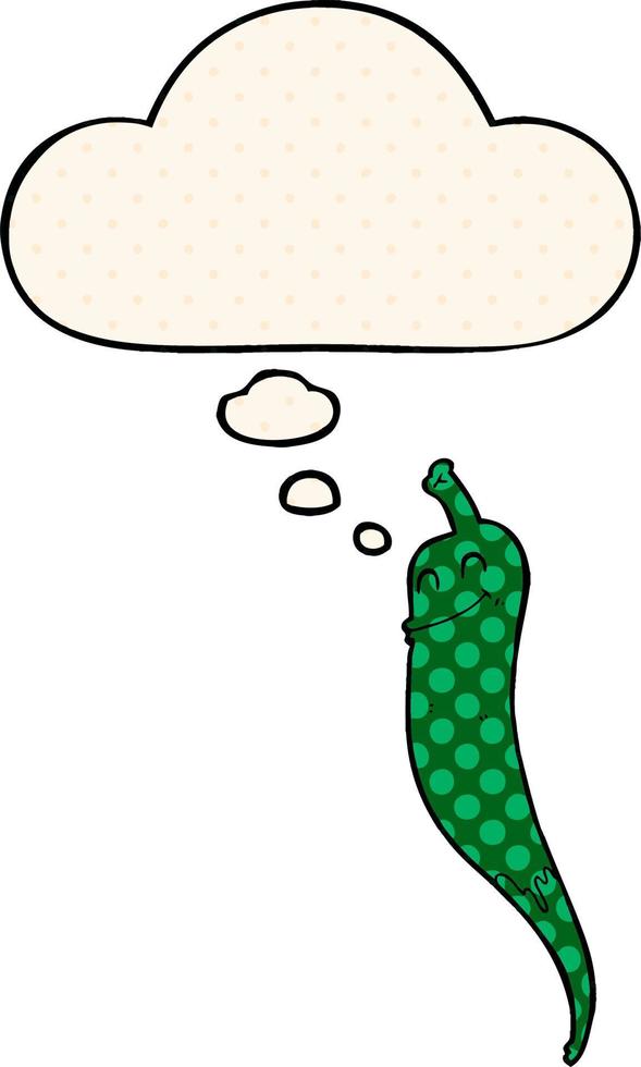 cartoon chili pepper and thought bubble in comic book style vector