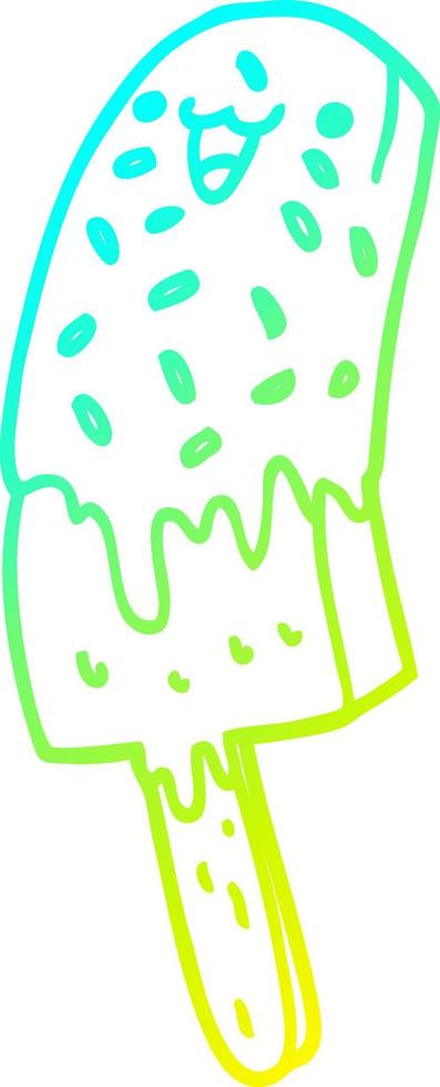 cold gradient line drawing cute cartoon happy ice lolly vector