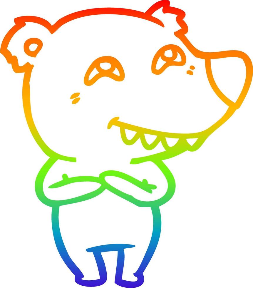 dibujo de línea de gradiente de arco iris oso de dibujos animados que muestra los dientes vector