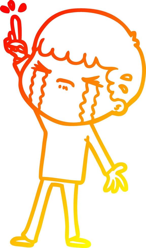 warm gradient line drawing cartoon man crying vector