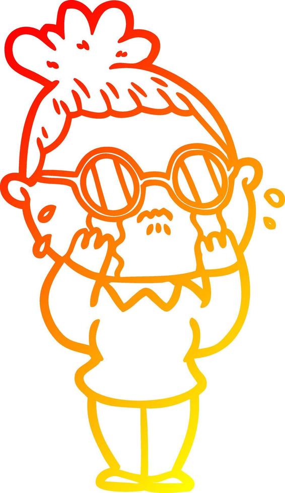 warm gradient line drawing cartoon crying woman wearing spectacles vector