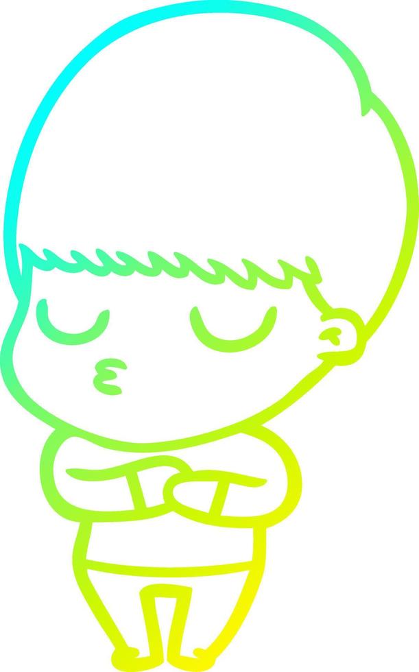 cold gradient line drawing cartoon calm boy vector