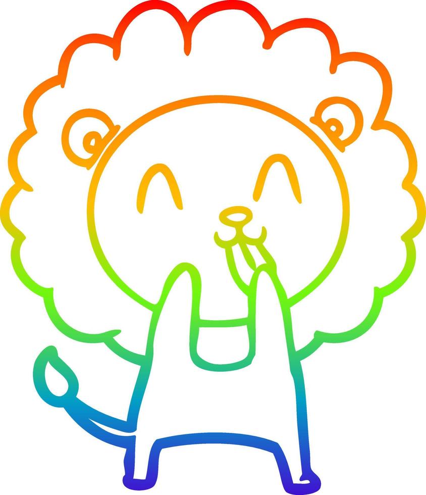 rainbow gradient line drawing happy cartoon lion vector