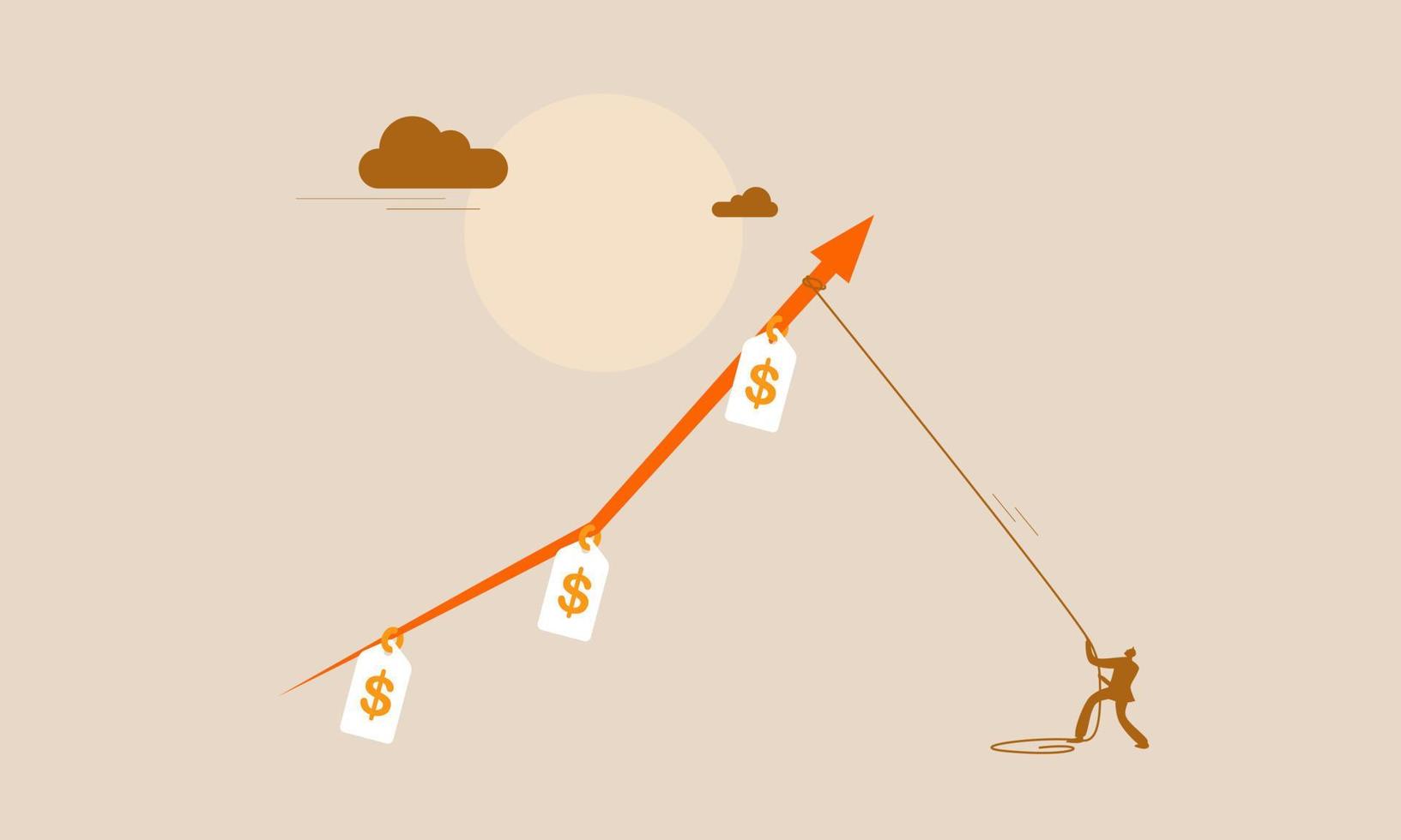 Inflation concept illustration. Stagflation as finance crisis or economy recession tiny person concept. Illustration of the price of basic commodities that are getting more expensive. vector