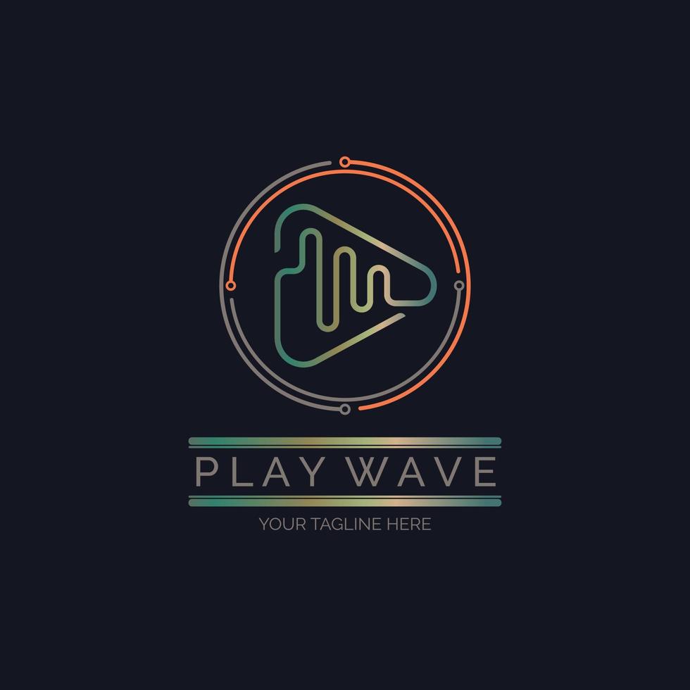 Play Wave button line style logo template design for brand or company and other vector