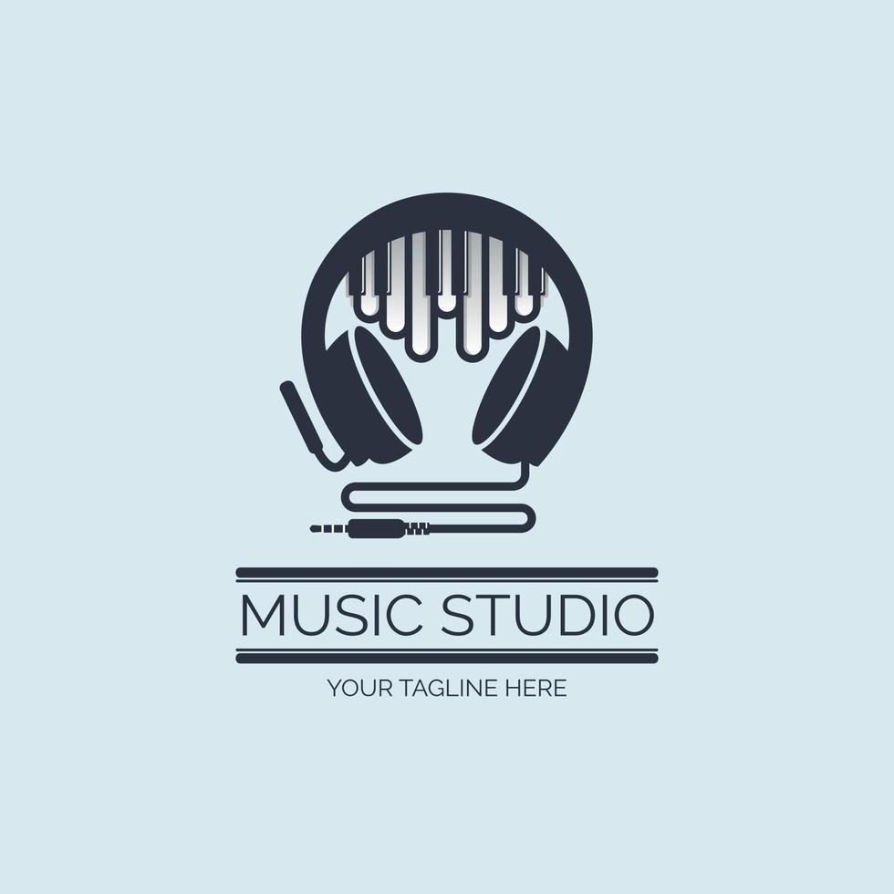 Piano tuts earphone music studio recording logo design template for brand or company and other vector