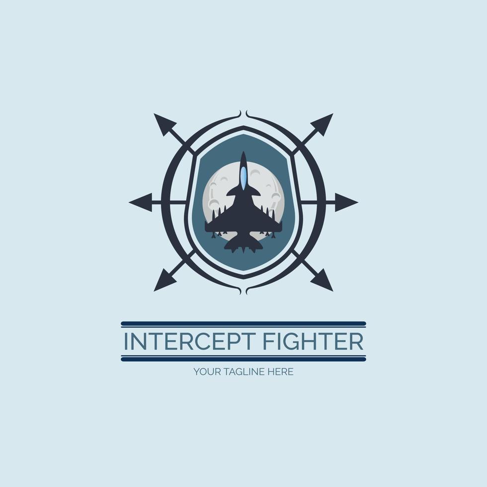 intercept flying jet fighter shield archer moon logo design template for brand or company and other vector