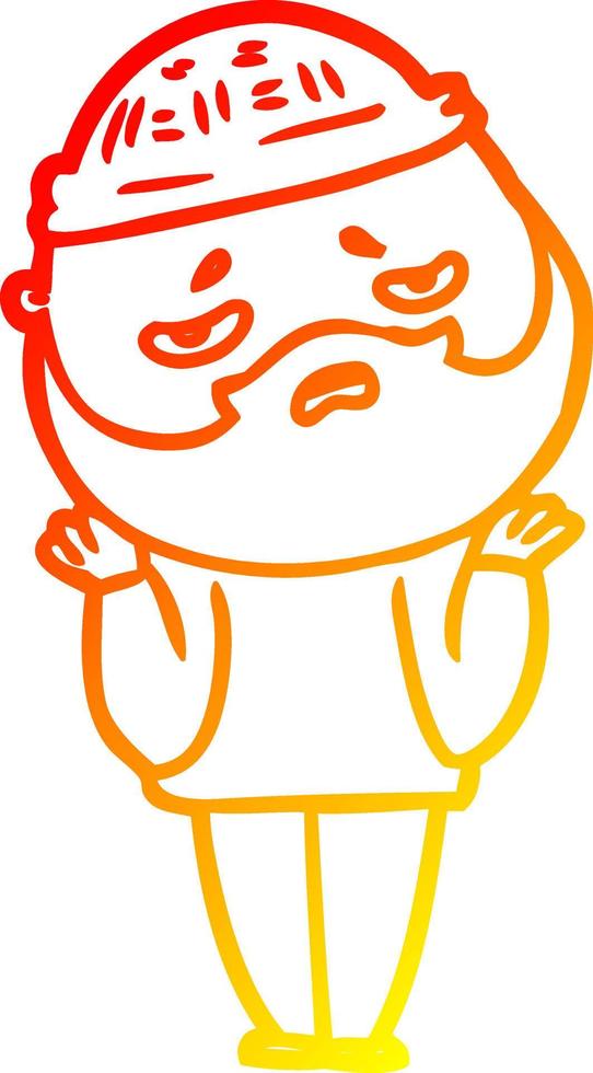 warm gradient line drawing cartoon worried man with beard vector