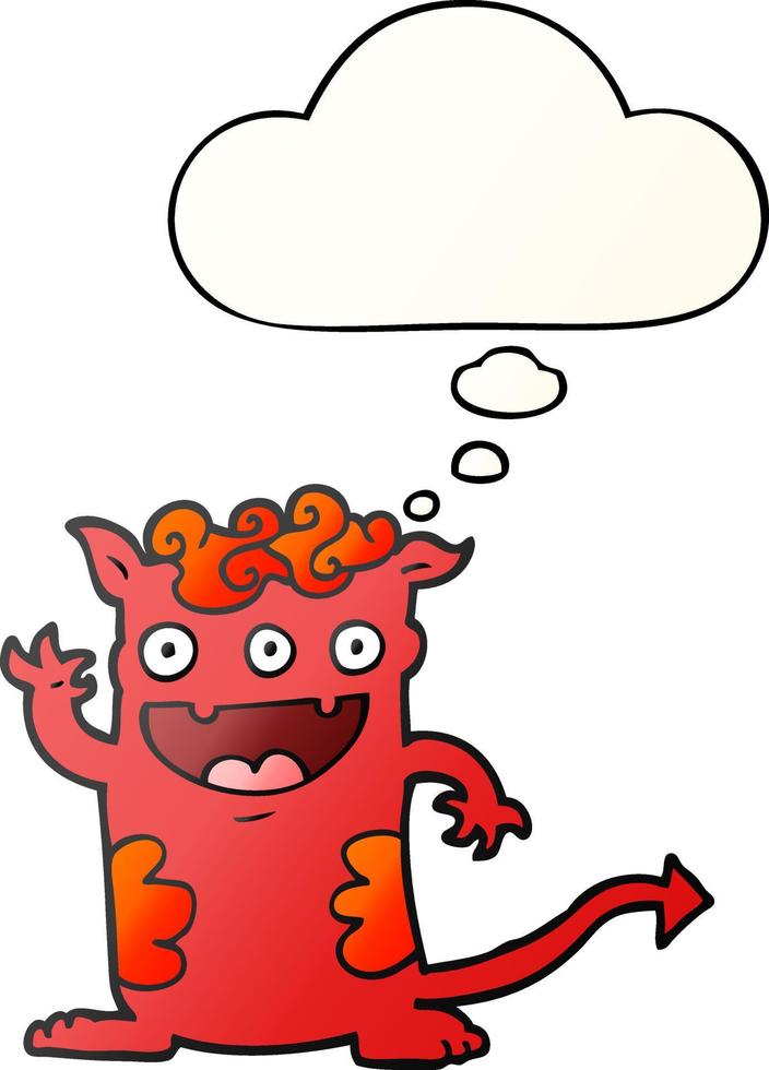 cartoon halloween monster and thought bubble in smooth gradient style vector