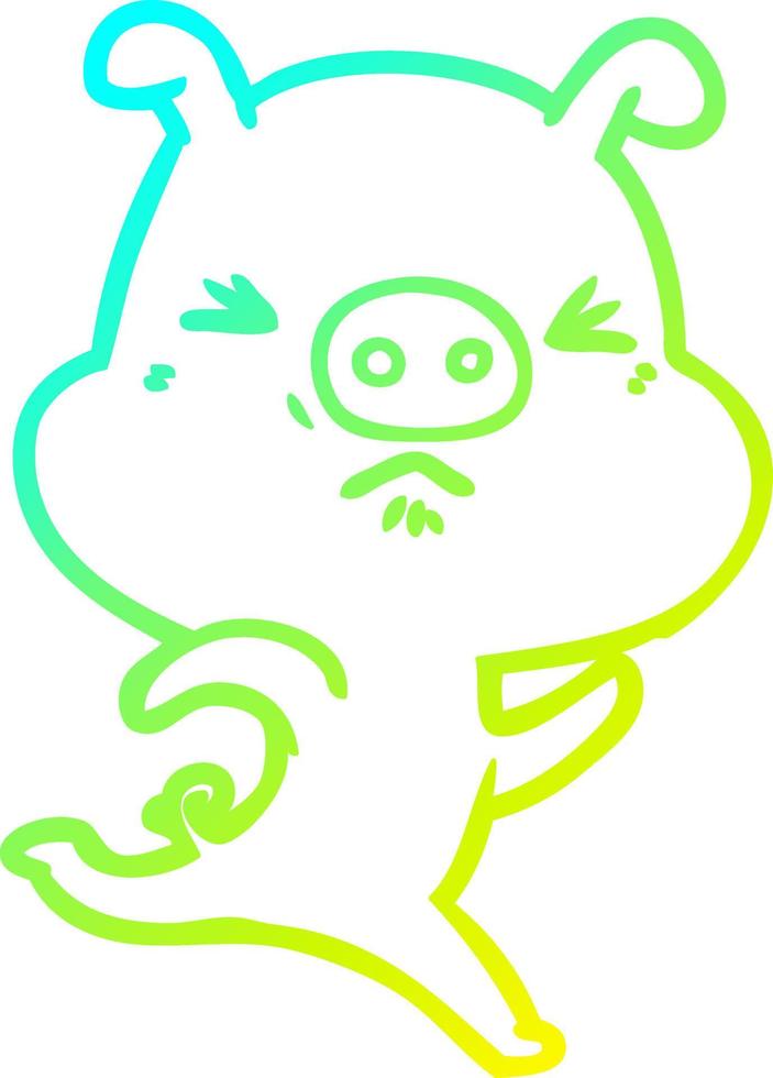 cold gradient line drawing cartoon annoyed pig running vector