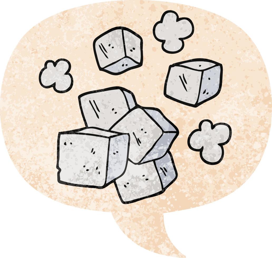 cartoon ice cubes and speech bubble in retro textured style vector