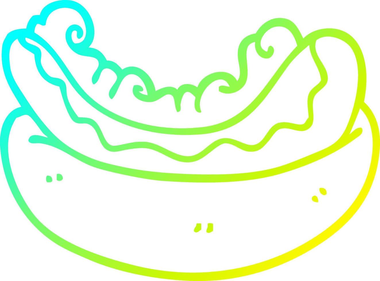 cold gradient line drawing cartoon hotdog in a bun vector