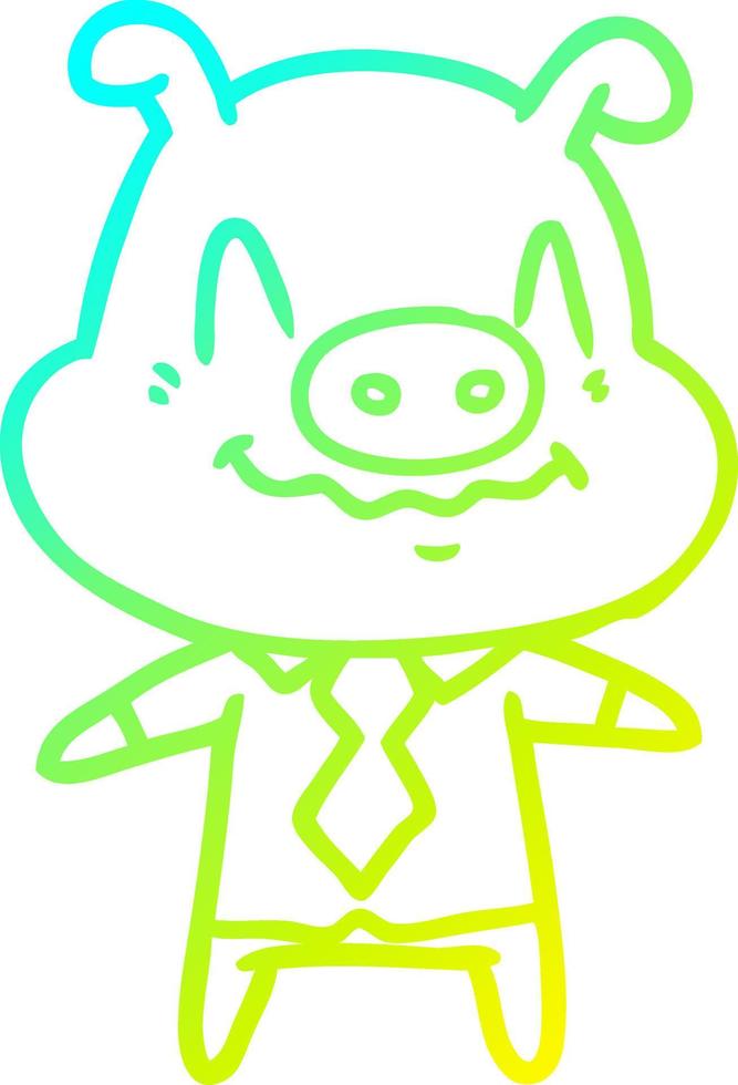 cold gradient line drawing nervous cartoon pig boss vector