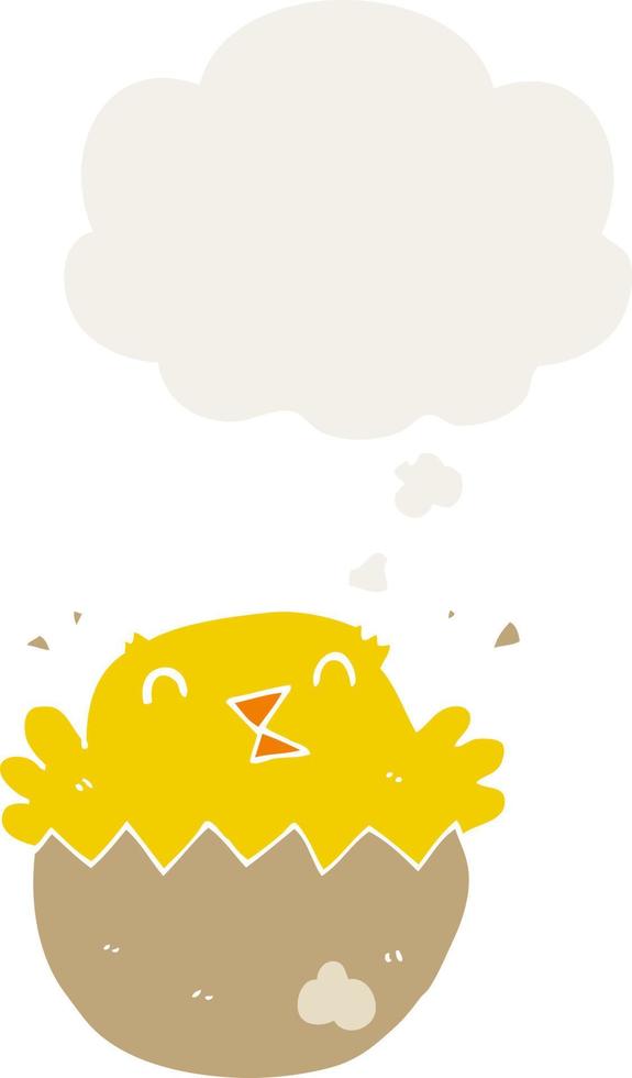 cartoon hatching chick and thought bubble in retro style vector