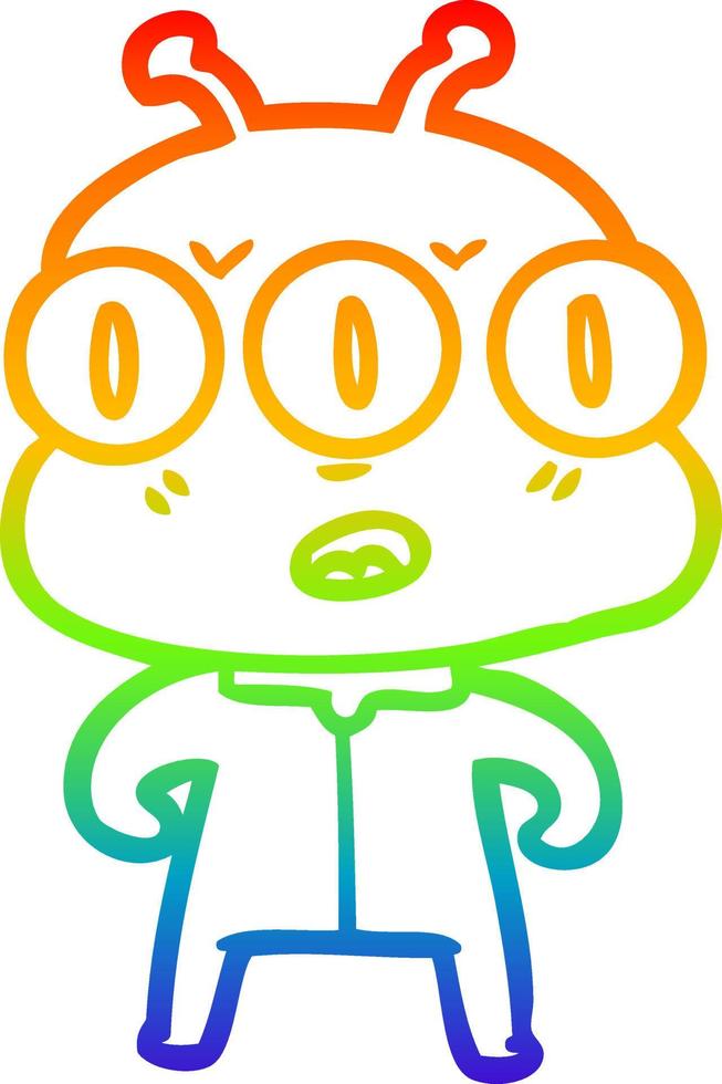 rainbow gradient line drawing cartoon three eyed alien vector
