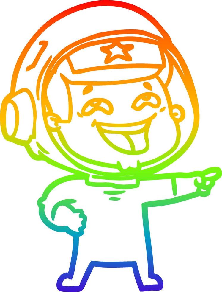 rainbow gradient line drawing cartoon laughing astronaut vector