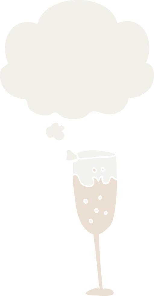 cartoon champagne glass and thought bubble in retro style vector